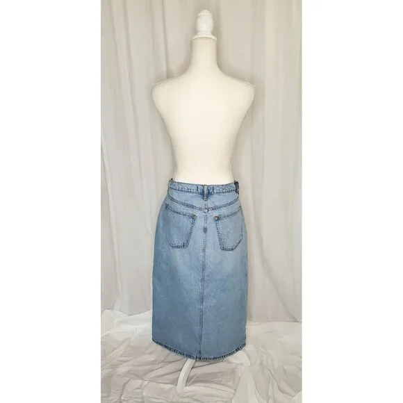 Abercrombie & Fitch High Rise Denim Skirt w/ Slit Size 32/14 Distressed Western - Picture 7 of 16